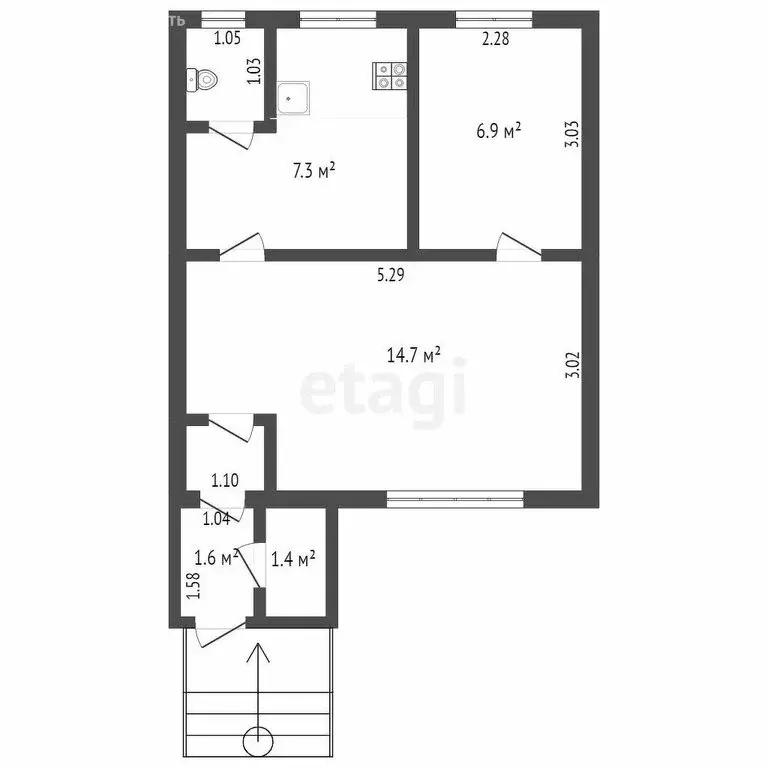2-комнатная квартира: село Кичигино, Комсомольская улица, 12 (33.9 м) - Фото 0