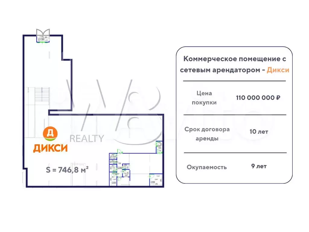 Продажа, помещение с  Дикси  746 м, окуп. до 9 ле - Фото 0