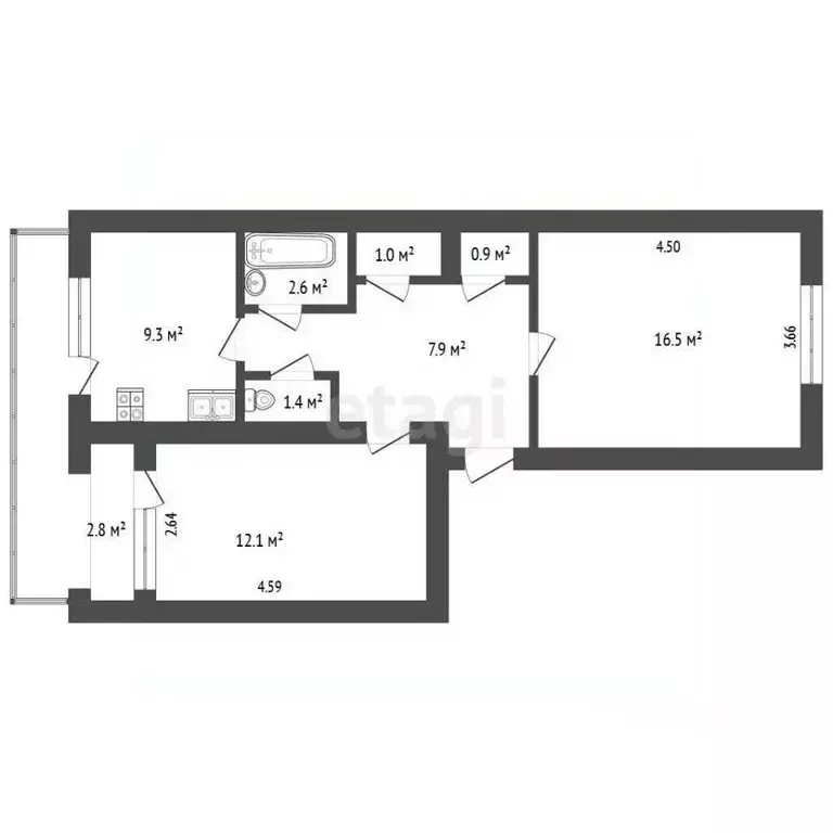 2-к кв. Севастополь просп. Генерала Острякова, 145 (54.7 м) - Фото 1
