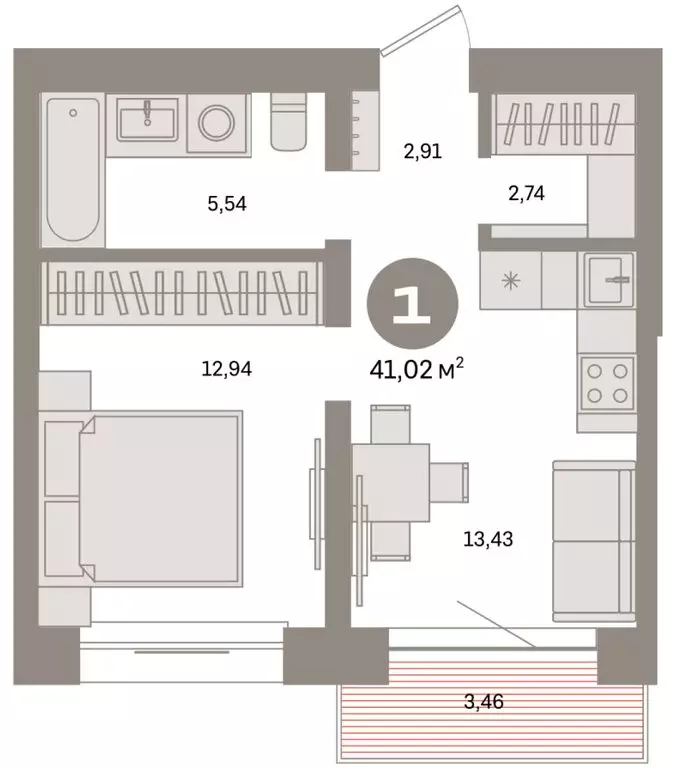 1-комнатная квартира: Тюмень, Причальная улица, 7 (41.02 м) - Фото 1