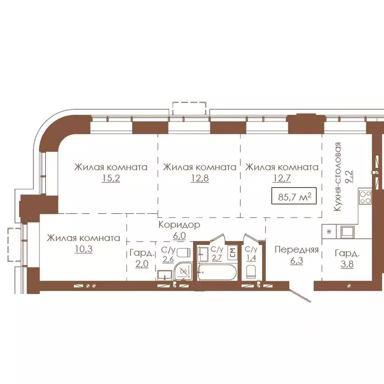 4-к кв. Алтайский край, Барнаул ул. Гущина, 173Б (84.9 м) - Фото 1