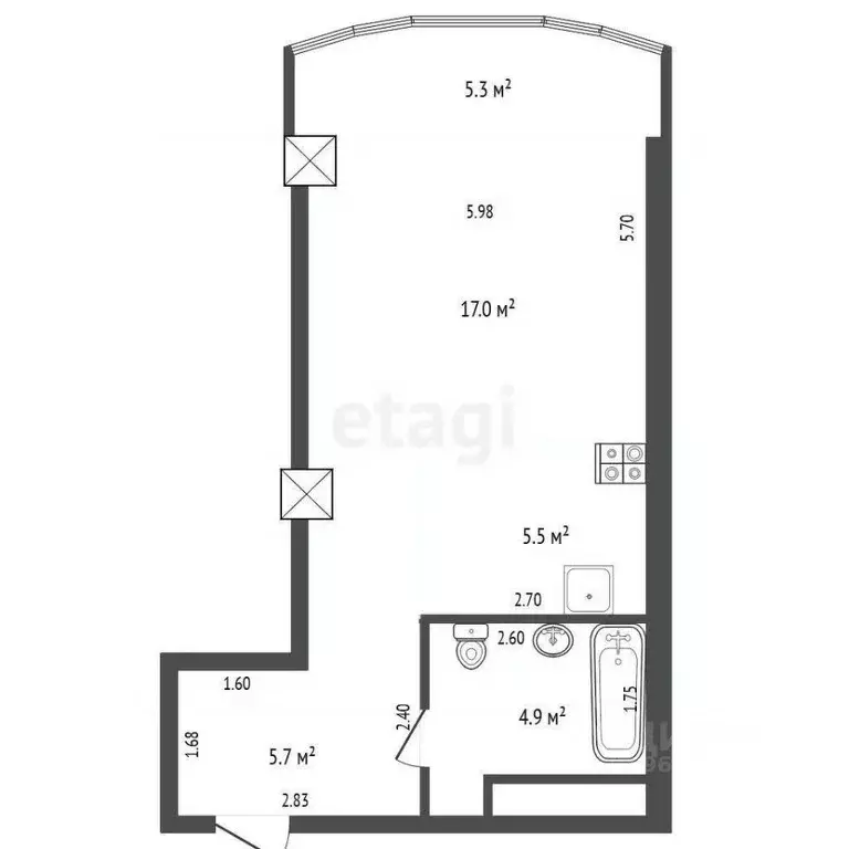 Студия Крым, Ялта ул. Кривошты, 11А (38.4 м) - Фото 1