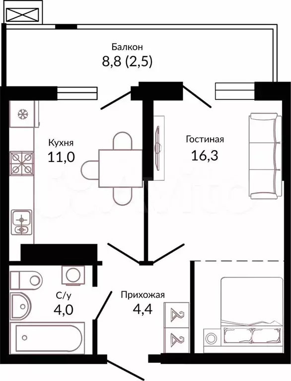 1-к. квартира, 39,5 м, 21/23 эт. - Фото 0