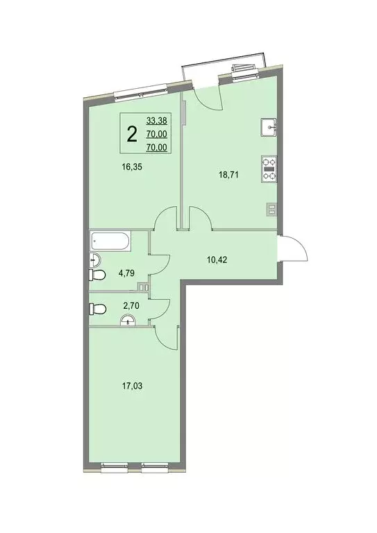 2-комнатная квартира: деревня Крюково, 6 (70.2 м) - Фото 0