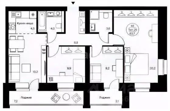 3-к кв. Коми, Сыктывкар Петрозаводская ул., 43 (83.7 м) - Фото 1