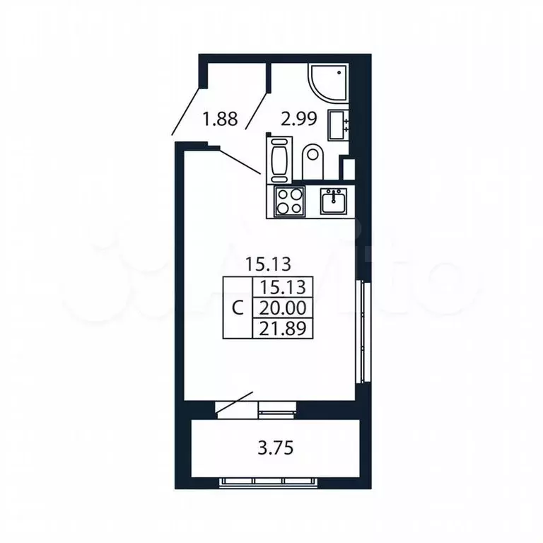 Квартира-студия, 23,8м, 10/13эт. - Фото 0