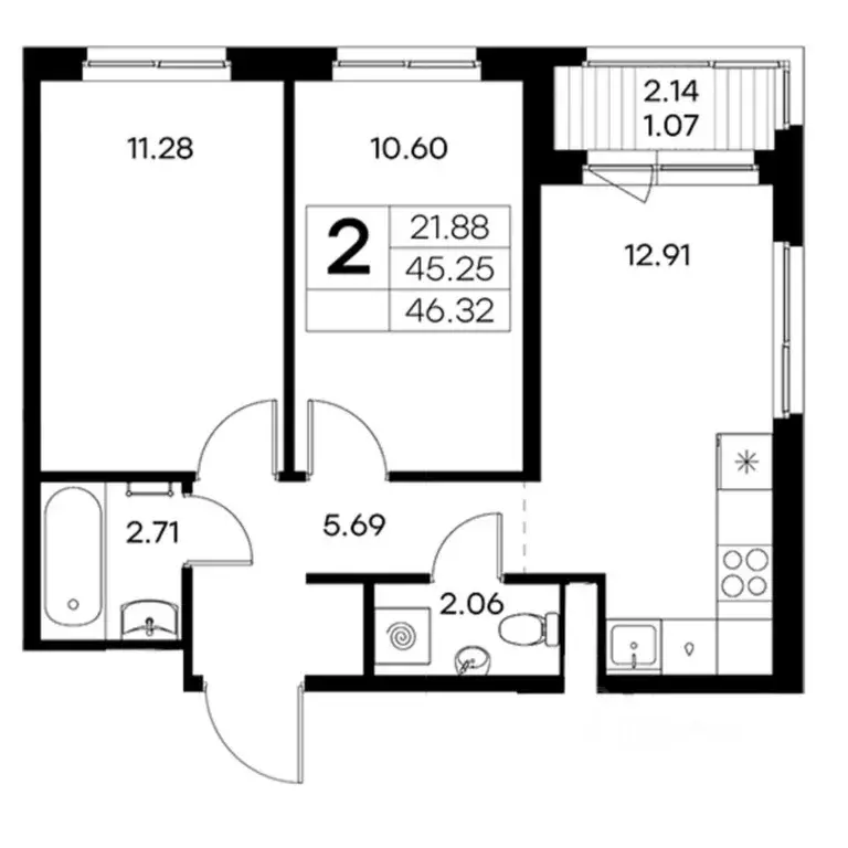 2-к кв. Ленинградская область, Ломоносовский район, Аннинское ... - Фото 2