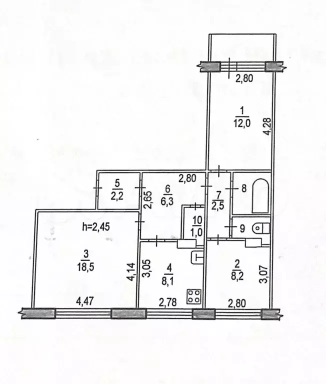 3-к. квартира, 63,1 м, 6/9 эт. - Фото 0