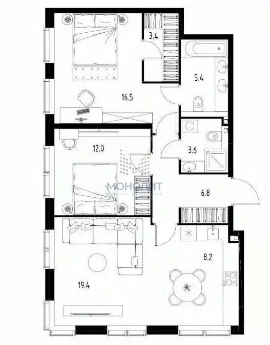 3-к кв. Московская область, Одинцовский городской округ, Заречье пгт ... - Фото 2