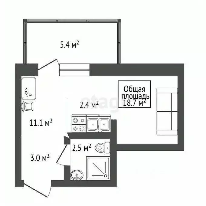 Студия Новосибирская область, Новосибирск ул. Ватутина, 93/3 (18.7 м) - Фото 1