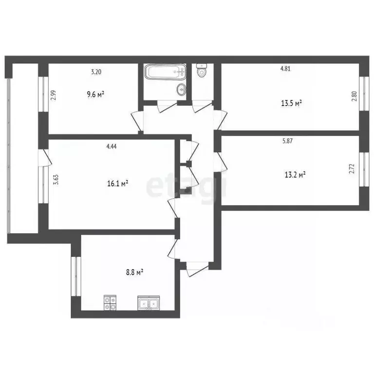 4-к кв. Вологодская область, Вологда Водники мкр, ул. Северная, 26 ... - Фото 2