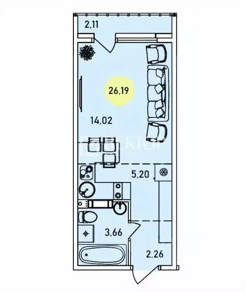 Студия Ярославская область, Ярославль 2-й мкр,  (26.19 м) - Фото 2