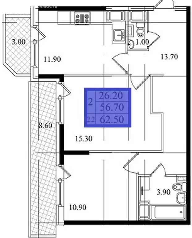 2-комнатная квартира: Санкт-Петербург, Кондратьевский проспект, 68к4 ... - Фото 2
