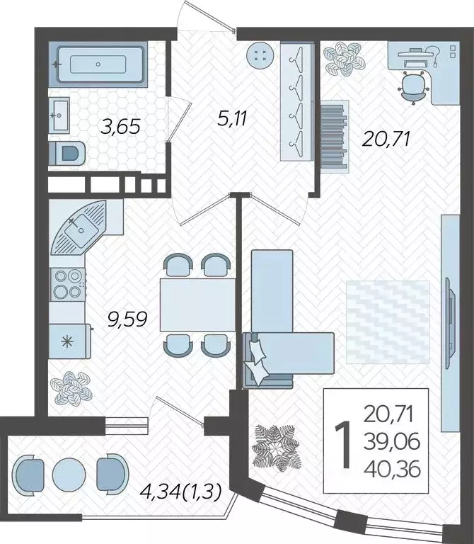1-к кв. Краснодарский край, Краснодар Уральская ул., 100/6 (40.36 м) - Фото 1