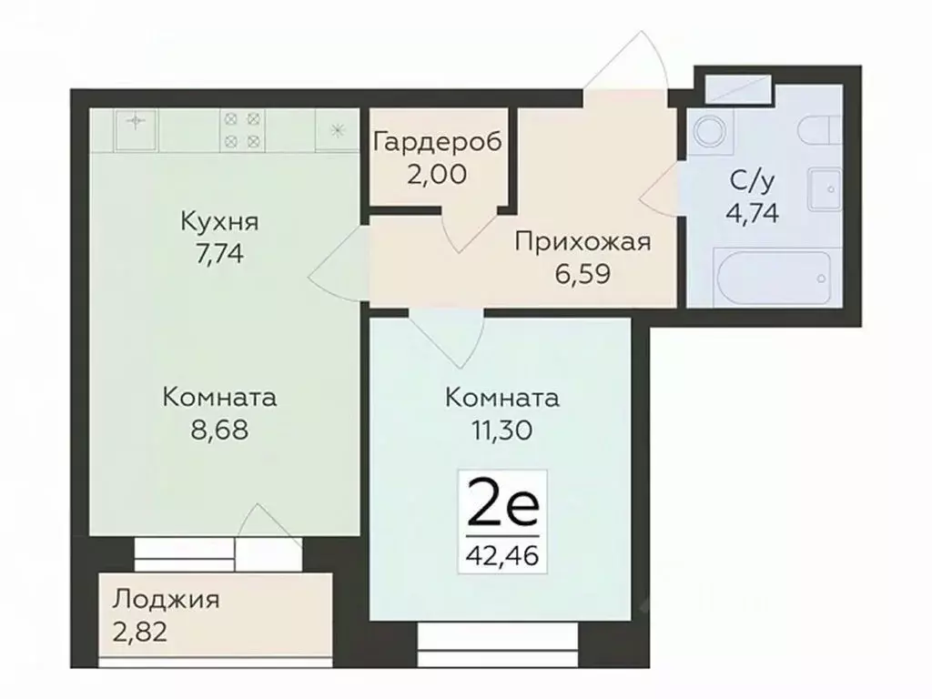 2-к кв. Воронежская область, Воронеж ул. Матросова, 64А (42.46 м) - Фото 0