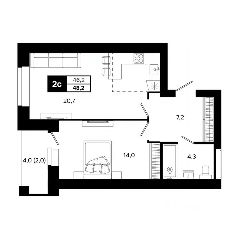 2-к кв. Новосибирская область, Кольцово рп, 5-й мкр  (48.2 м) - Фото 2