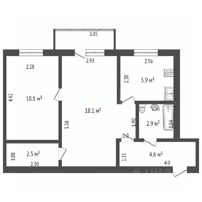 2-к кв. Башкортостан, Стерлитамак ул. Тукаева, 13 (44.1 м) - Фото 2