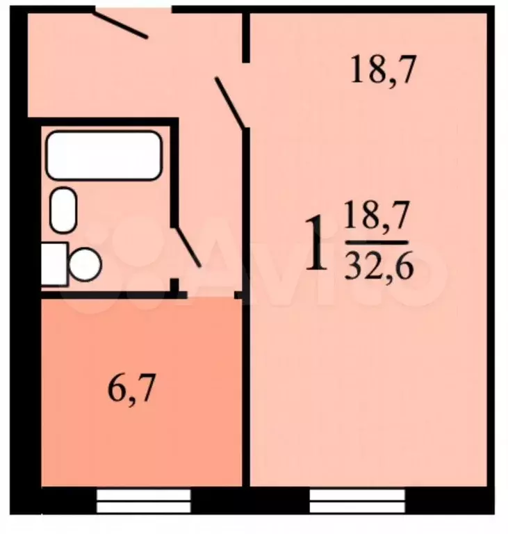 1-к. квартира, 32,6 м, 9/9 эт. - Фото 0