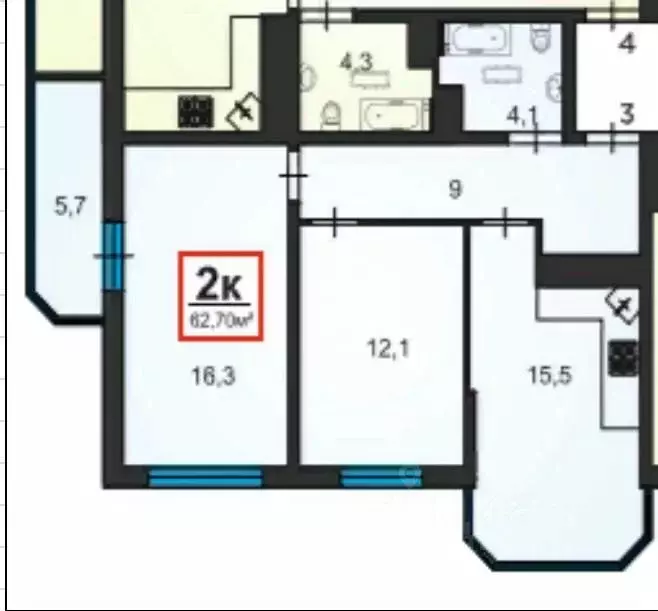 2-к кв. Краснодарский край, Анапа Анапское ш., 32к6 (63.0 м) - Фото 1