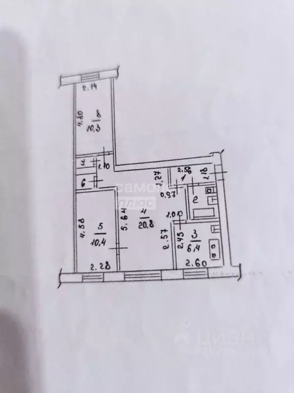 3-к кв. Липецкая область, Липецк ул. Адмирала Макарова, 26 (55.3 м) - Фото 2
