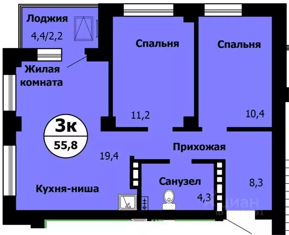 3-к кв. Красноярский край, Красноярск Лесопарковая ул., 43к1 (56.0 м) - Фото 0