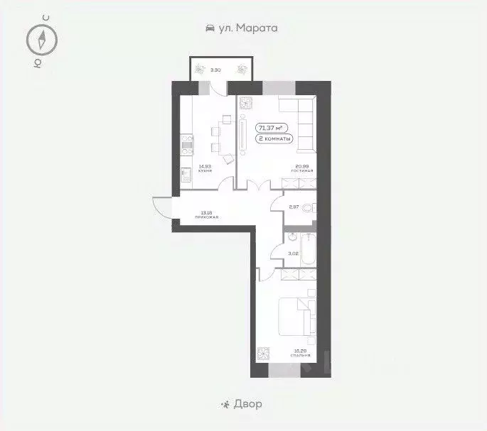 2-к кв. Красноярский край, Красноярск ул. Менжинского, 10Г (71.37 м) - Фото 0