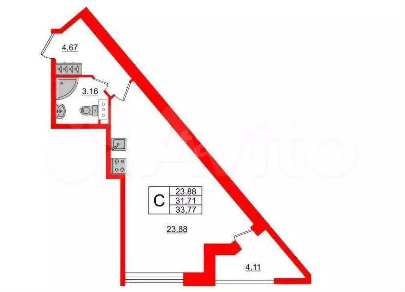 Квартира-студия, 30,5 м, 3/13 эт. - Фото 0