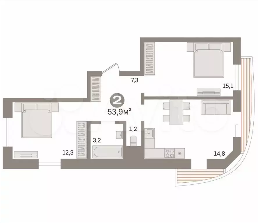 2-к. квартира, 54 м, 14/25 эт. - Фото 0