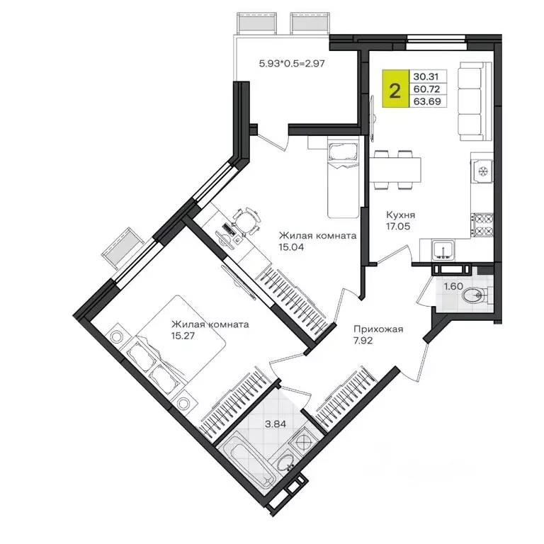 2-к кв. Краснодарский край, Краснодар пос. Березовый, ул. Имени ... - Фото 1