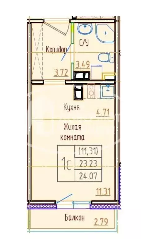 Квартира-студия: село Фролы, Балтийская улица, 10 (24.7 м) - Фото 1