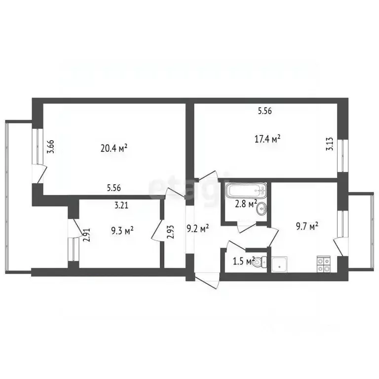 3-к кв. Крым, Евпатория ул. Интернациональная, 129 (70.3 м) - Фото 2