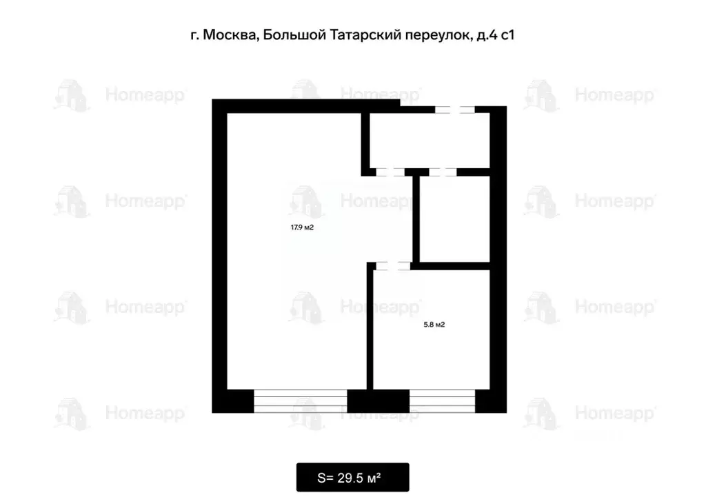 1-к кв. Москва Большой Татарский пер., 4С1 (29.5 м) - Фото 2