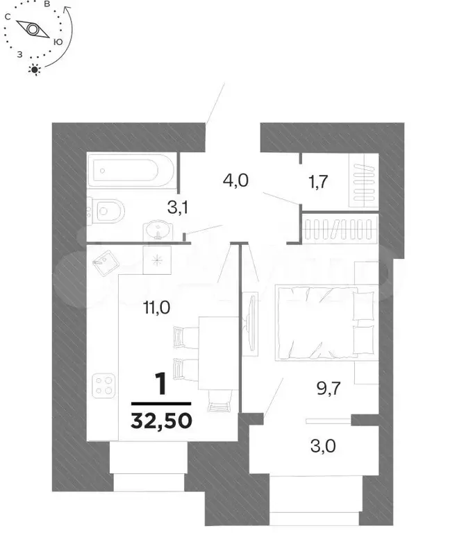 1-к. квартира, 31 м, 13/15 эт. - Фото 1