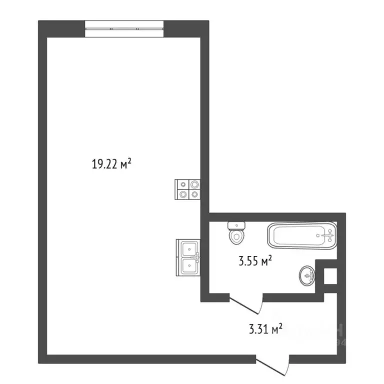 Студия Тюменская область, Тюмень ул. Первооткрывателей, 2 (28.0 м) - Фото 2