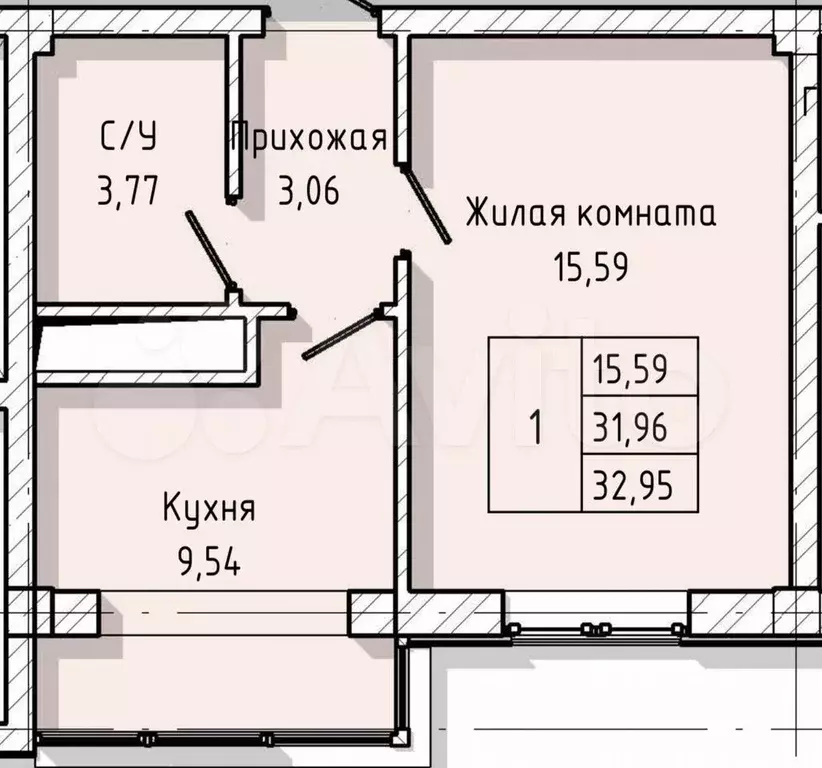 1-к. квартира, 33 м, 7/8 эт. - Фото 1