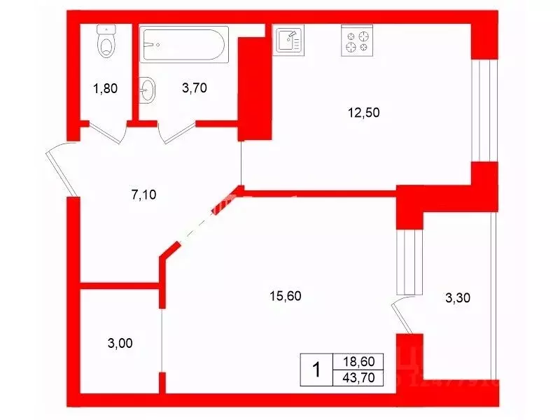1-к кв. Санкт-Петербург 5-й Предпортовый проезд, 2 (43.7 м) - Фото 2