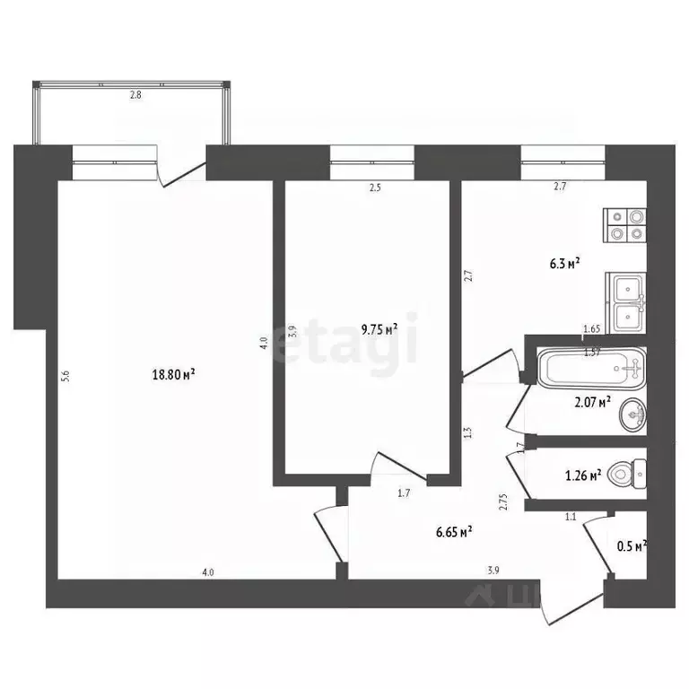 2-к кв. Ульяновская область, Ульяновск Кузоватовская ул., 43 (45.2 м) - Фото 1