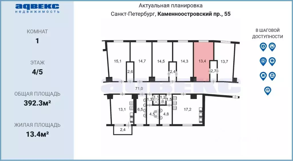 Комната Санкт-Петербург Каменноостровский просп., 55 (13.4 м) - Фото 1