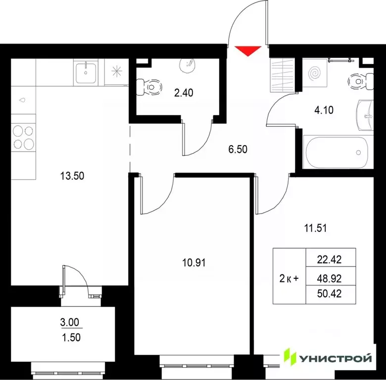 2-к кв. Татарстан, Казань Техническая ул. (50.42 м) - Фото 1
