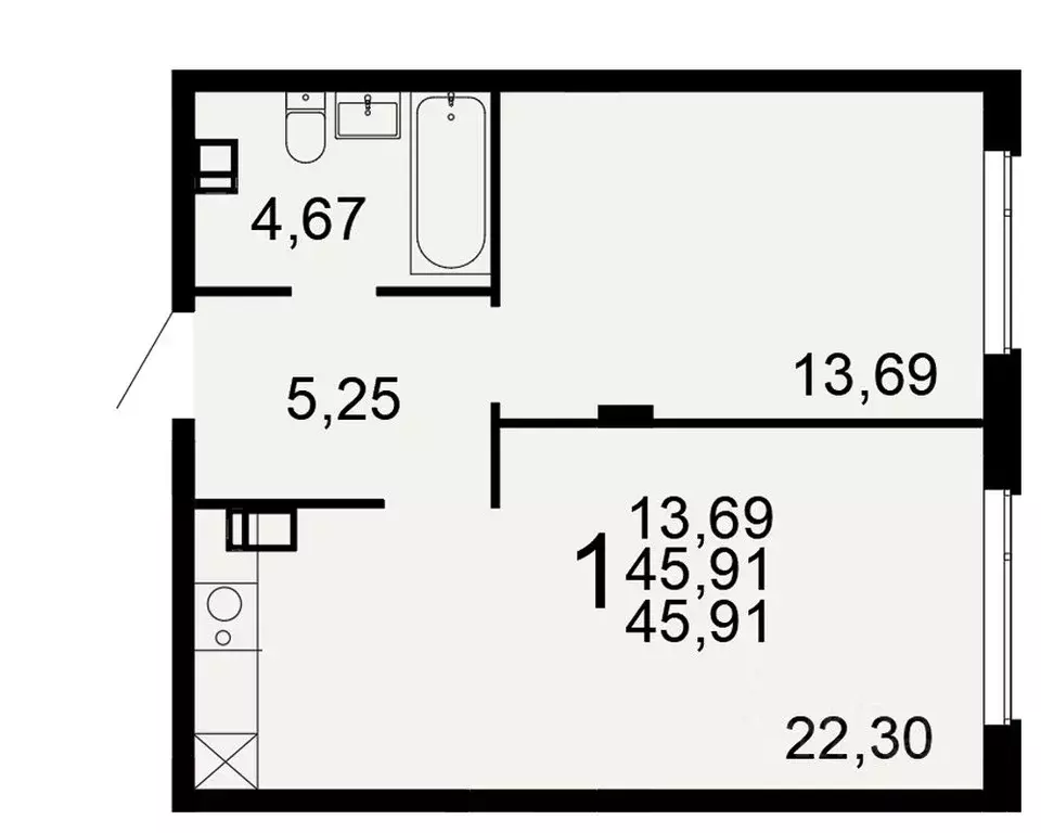 1-к кв. Тульская область, Тула Флагман жилой комплекс (45.91 м) - Фото 1