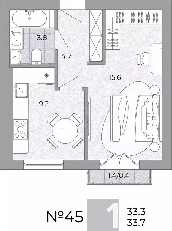 1-к. квартира, 33,7 м, 3/4 эт. - Фото 0