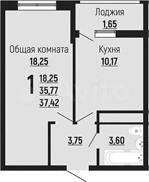 1-к. квартира, 37,4м, 23/24эт. - Фото 1