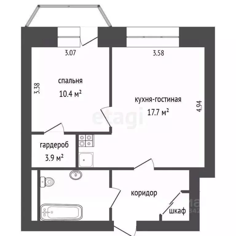1-к кв. Архангельская область, Архангельск ул. Розинга, 6 (43.5 м) - Фото 2