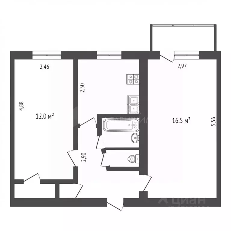2-к кв. Тюменская область, Тюмень Текстильная ул., 21 (40.3 м) - Фото 1