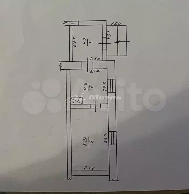 2-к. квартира, 41 м, 1/1 эт. - Фото 0