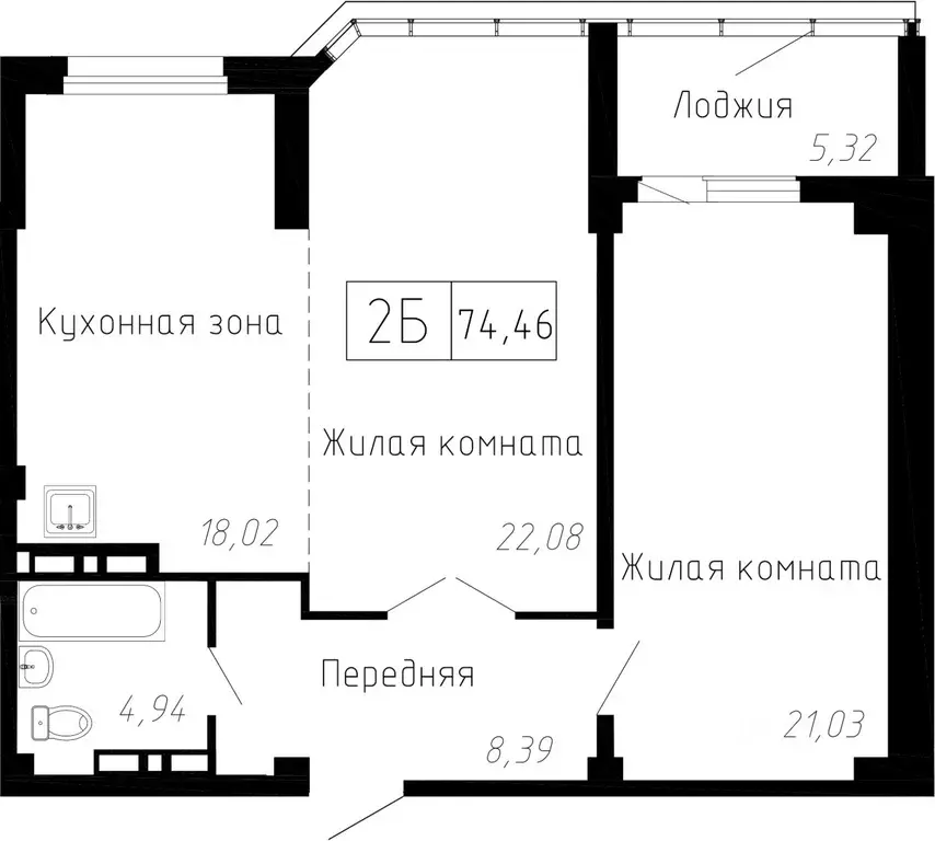2-к кв. Приморский край, Владивосток ул. Мусоргского, 74к1 (72.97 м) - Фото 0