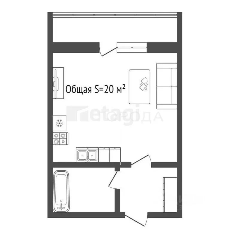 Студия Новосибирская область, Обь Октябрьская ул., 5 (20.0 м) - Фото 1