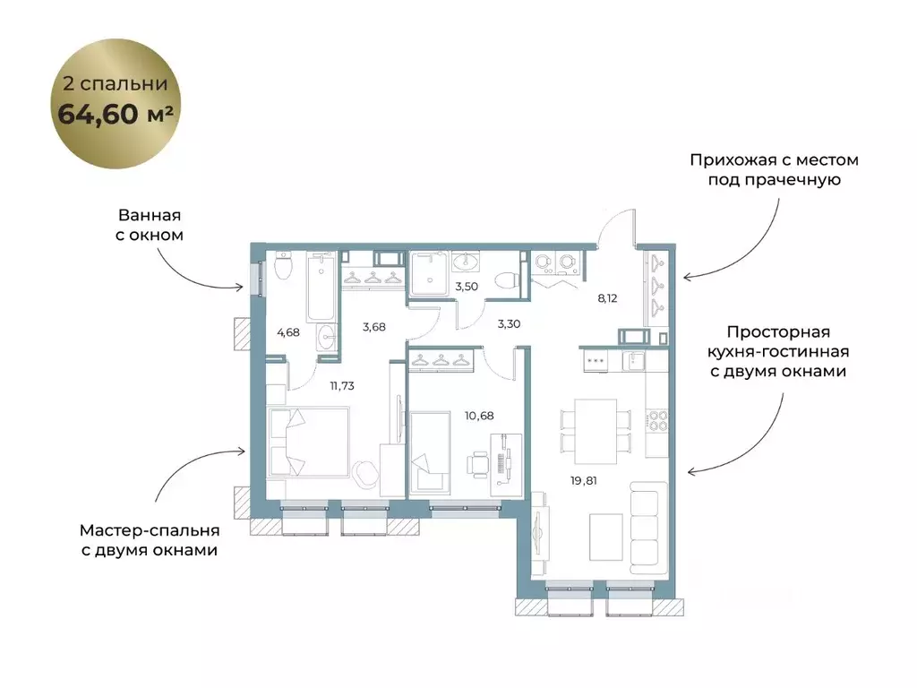 2-к кв. Ленинградская область, Всеволожск ул. Взлетная (64.6 м) - Фото 0