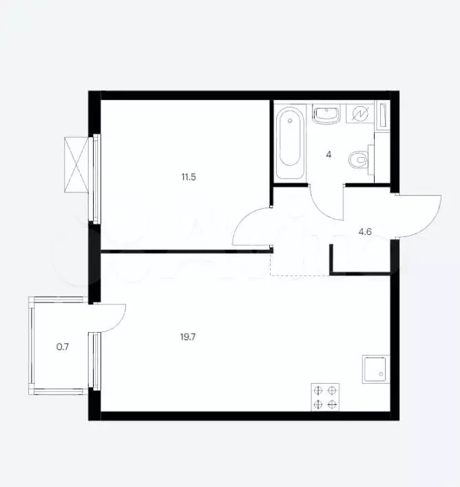 1-к. квартира, 41 м, 5/15 эт. - Фото 0
