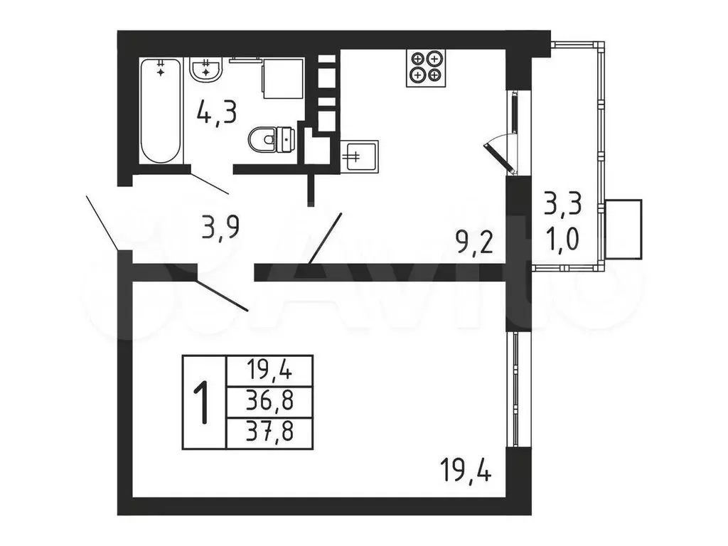 1-к. квартира, 37,8 м, 2/9 эт. - Фото 0